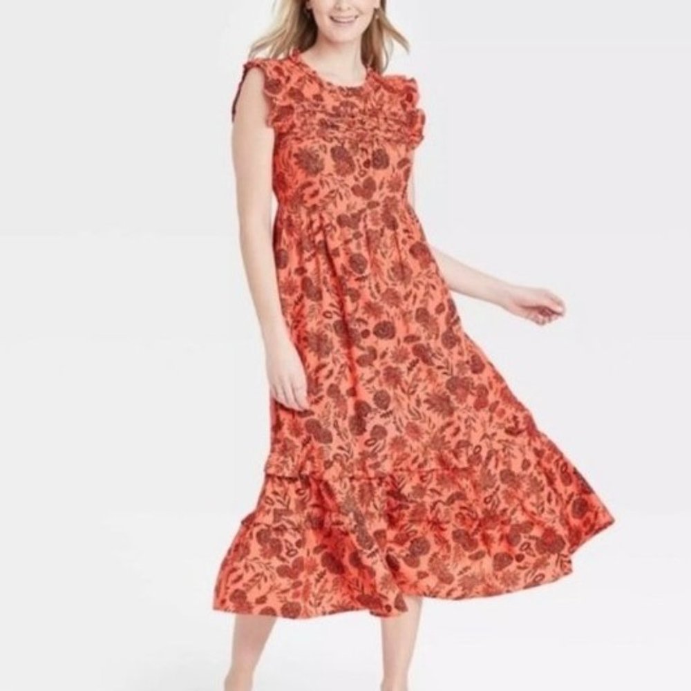 Universal Thread Ruffled Floral Sleeveless Dress with Pockets Size XS